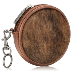 WG116-002  Wrangler Genuine Hair On Cowhide Circular Coin Pouch Bag Charm - Brown