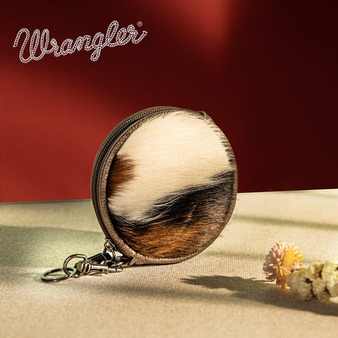 WG116-002  Wrangler Genuine Hair On Cowhide Circular Coin Pouch Bag Charm - Coffee