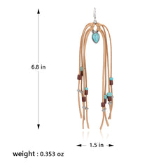 RCE-1120  Rustic Couture's  Suede Beaded Tassels Hook Statement Earrings