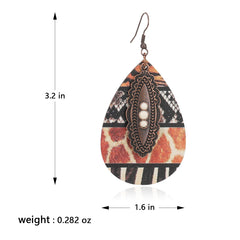 RCE-1124  Rustic Couture's  Metal  Concho Tear Drop Wood Painted Pattern  Earring