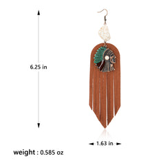 RCE-1135     Rustic Couture's  Indian Chief Headdress Suede  Tassels Hook Statement Earrings