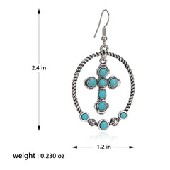 RCE-1126  Rustic Couture's   Western Stone Cross Hoop Earring