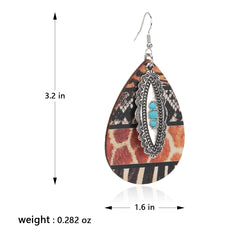 RCE-1124  Rustic Couture's  Metal  Concho Tear Drop Wood Painted Pattern  Earring