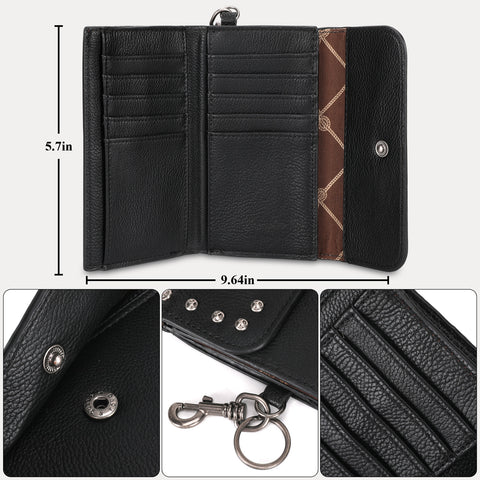 WG64-W001  Wrangler Studded Accents Tri-fold Key-Chain Wallet - Black