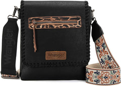 WG72-9360  Wrangler Whipstitch Leopard Print Crossbody - Black