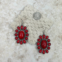 ER210131-07   Natural Stone Oval Concho Earring