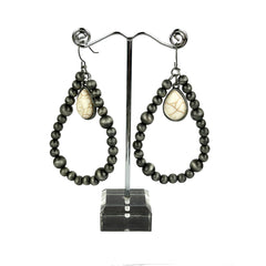 ERZ190825 Silver Navajo Pearl With Stone Teardrop Earring