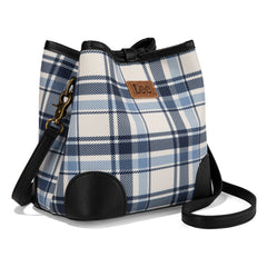 LEE54-001  LEE Plaid Canvas Drawstring Bucket Bag/Crossbody