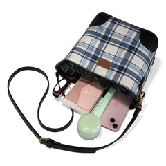 LEE54-001  LEE Plaid Canvas Drawstring Bucket Bag/Crossbody