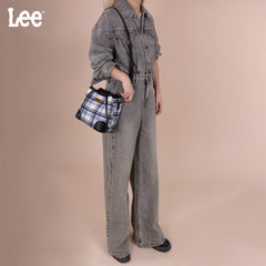 LEE54-001  LEE Plaid Canvas Drawstring Bucket Bag/Crossbody