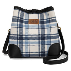 LEE54-001  LEE Plaid Canvas Drawstring Bucket Bag/Crossbody