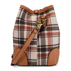 LEE54-001  LEE Plaid Canvas Drawstring Bucket Bag/Crossbody