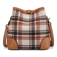 LEE54-001  LEE Plaid Canvas Drawstring Bucket Bag/Crossbody