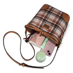 LEE54-001  LEE Plaid Canvas Drawstring Bucket Bag/Crossbody