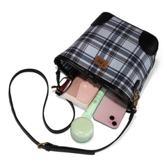 LEE54-001  LEE Plaid Canvas Drawstring Bucket Bag/Crossbody