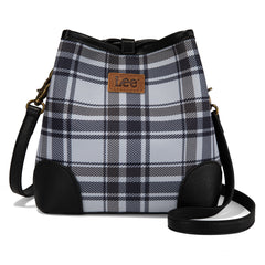 LEE54-001  LEE Plaid Canvas Drawstring Bucket Bag/Crossbody