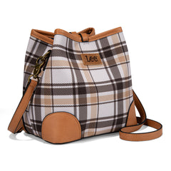 LEE54-001  LEE Plaid Canvas Drawstring Bucket Bag/Crossbody