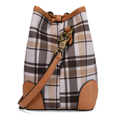 LEE54-001  LEE Plaid Canvas Drawstring Bucket Bag/Crossbody