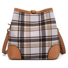 LEE54-001  LEE Plaid Canvas Drawstring Bucket Bag/Crossbody