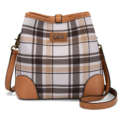 LEE54-001  LEE Plaid Canvas Drawstring Bucket Bag/Crossbody