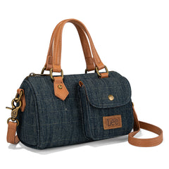 LEE58-001  LEE Denim Canvas Barrel Satchel Top Handle Crossbody Bag