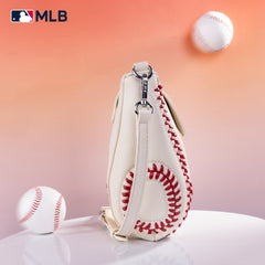 MLB-AB105  MLB Atlanta Braves Team Baseball Stitch Crossbody -Beige