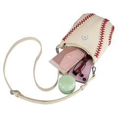 MLB-AB105  MLB Atlanta Braves Team Baseball Stitch Crossbody -Beige