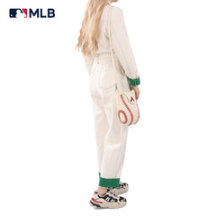 MLB-AB105  MLB Atlanta Braves Team Baseball Stitch Crossbody -Beige