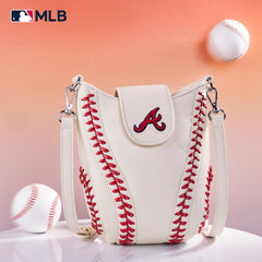 MLB-AB105  MLB Atlanta Braves Team Baseball Stitch Crossbody -Beige