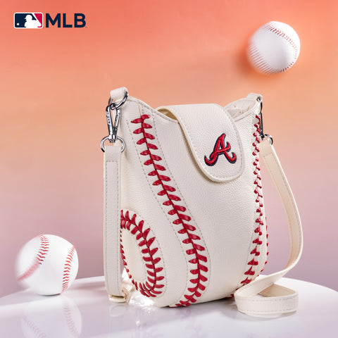 MLB-AB105  MLB Atlanta Braves Team Baseball Stitch Crossbody -Beige