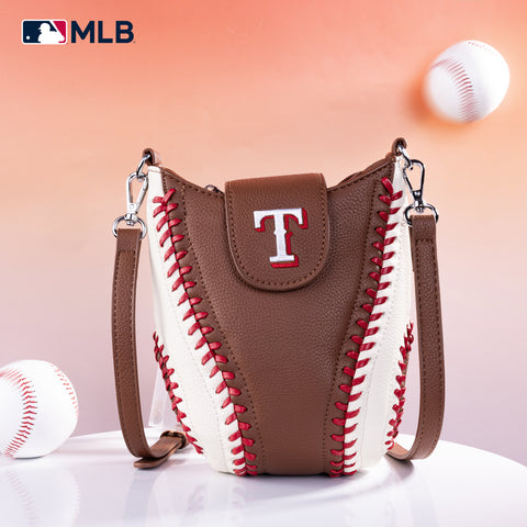 MLB-TX105  MLB Texas Rangers Team Baseball Stitch Crossbody -  Brown