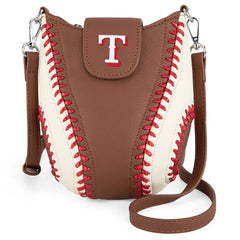 MLB-TX105  MLB Texas Rangers Team Baseball Stitch Crossbody -  Brown