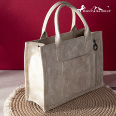 MW1124-H8120SW  Montana West Whipstitch Concealed Carry Tote With Matching Bi-Fold Wallet -Beige