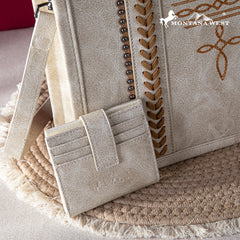 MW1124-H8120SW  Montana West Whipstitch Concealed Carry Tote With Matching Bi-Fold Wallet -Beige