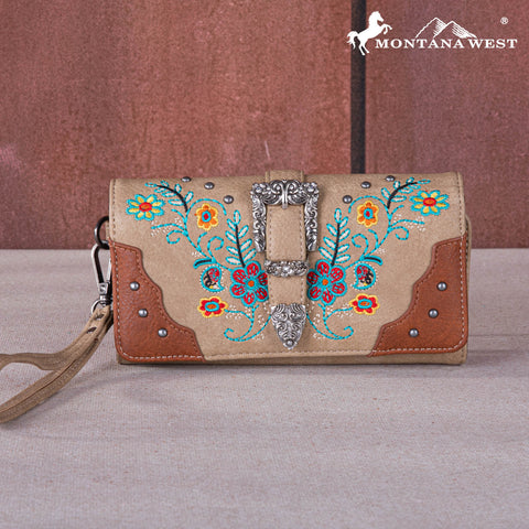 MW1252-W018 Montana West Embroidered Buckle Collection Wallet