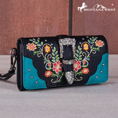 MW1252-W018 Montana West Embroidered Buckle Collection Wallet