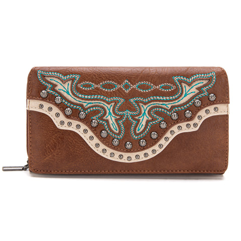 MW1281-W010 Montana West Embroidered Wallet -Brown