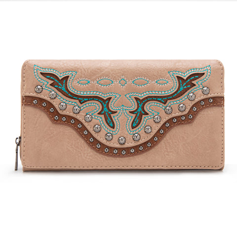 MW1281-W010 Montana West Embroidered Wallet -Tan