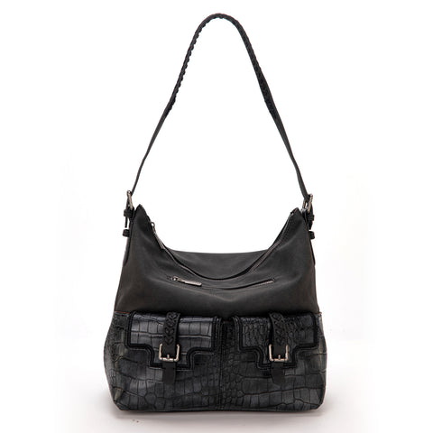 MW1286G-918 Montana West Croc Print Concealed Carry Hobo Black