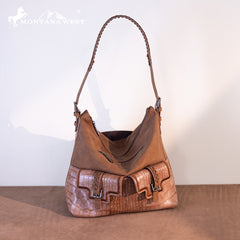 MW1286G-918 Montana West Croc Print Concealed Carry Hobo - Brown