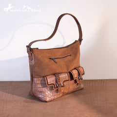 MW1286G-918 Montana West Croc Print Concealed Carry Hobo - Brown