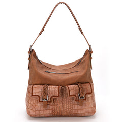 MW1286G-918 Montana West Croc Print Concealed Carry Hobo - Brown