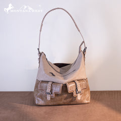 MW1286G-918 Montana West Croc Print Concealed Carry Hobo Tan