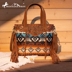 MW1295G-8313W  Montana West Tooled Aztec Tote/Crossbody with Wallet Set - Brown