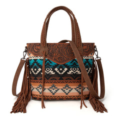 MW1295G-8313W  Montana West Tooled Aztec Tote/Crossbody with Wallet Set - Brown