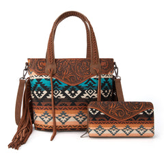 MW1295G-8313W  Montana West Tooled Aztec Tote/Crossbody with Wallet Set - Brown