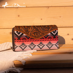 MW1295G-8313W  Montana West Tooled Aztec Tote/Crossbody with Wallet Set -Pink