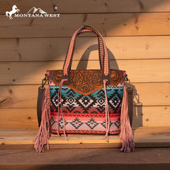 MW1295G-8313W  Montana West Tooled Aztec Tote/Crossbody with Wallet Set -Pink