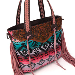 MW1295G-8313W  Montana West Tooled Aztec Tote/Crossbody with Wallet Set -Pink