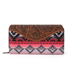 MW1295G-8313W  Montana West Tooled Aztec Tote/Crossbody with Wallet Set -Pink